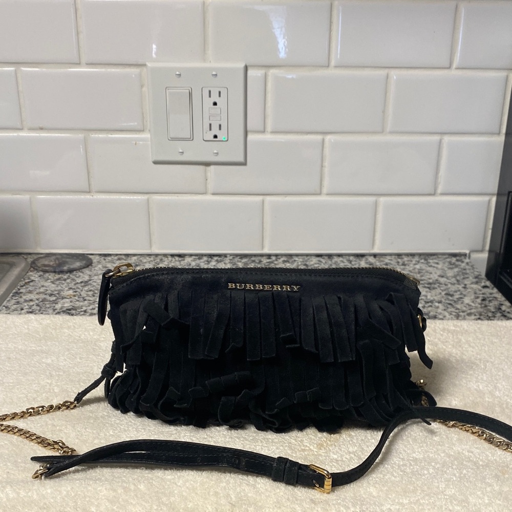 Burberry Black Suede Fringe Crossbody Bag